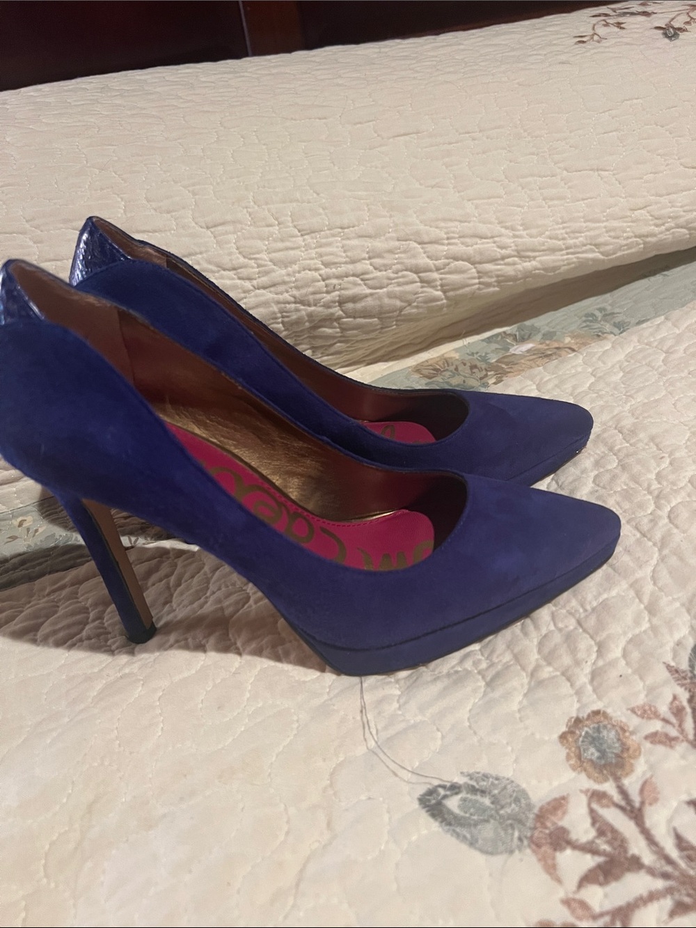 Sam Edelman Royal Blue Suede Pointed Toe Heels - Picture 4 of 8